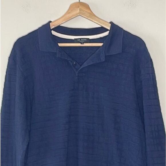 TED BAKER LONDON LONG SLEEVE MEN'S NAVY BLUE POLO SHIRT SIZE 4 - Picture 3 of 9